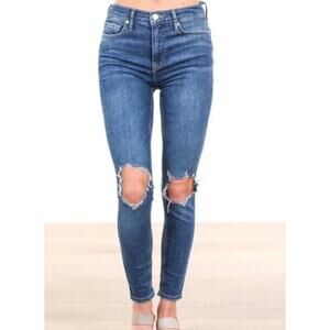 NWT free people midnight blue destroyed mid rise blue jeans 26